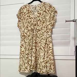 Mango Brown and Cream Leaf Print Mini Dress